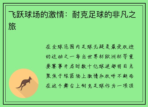 飞跃球场的激情：耐克足球的非凡之旅
